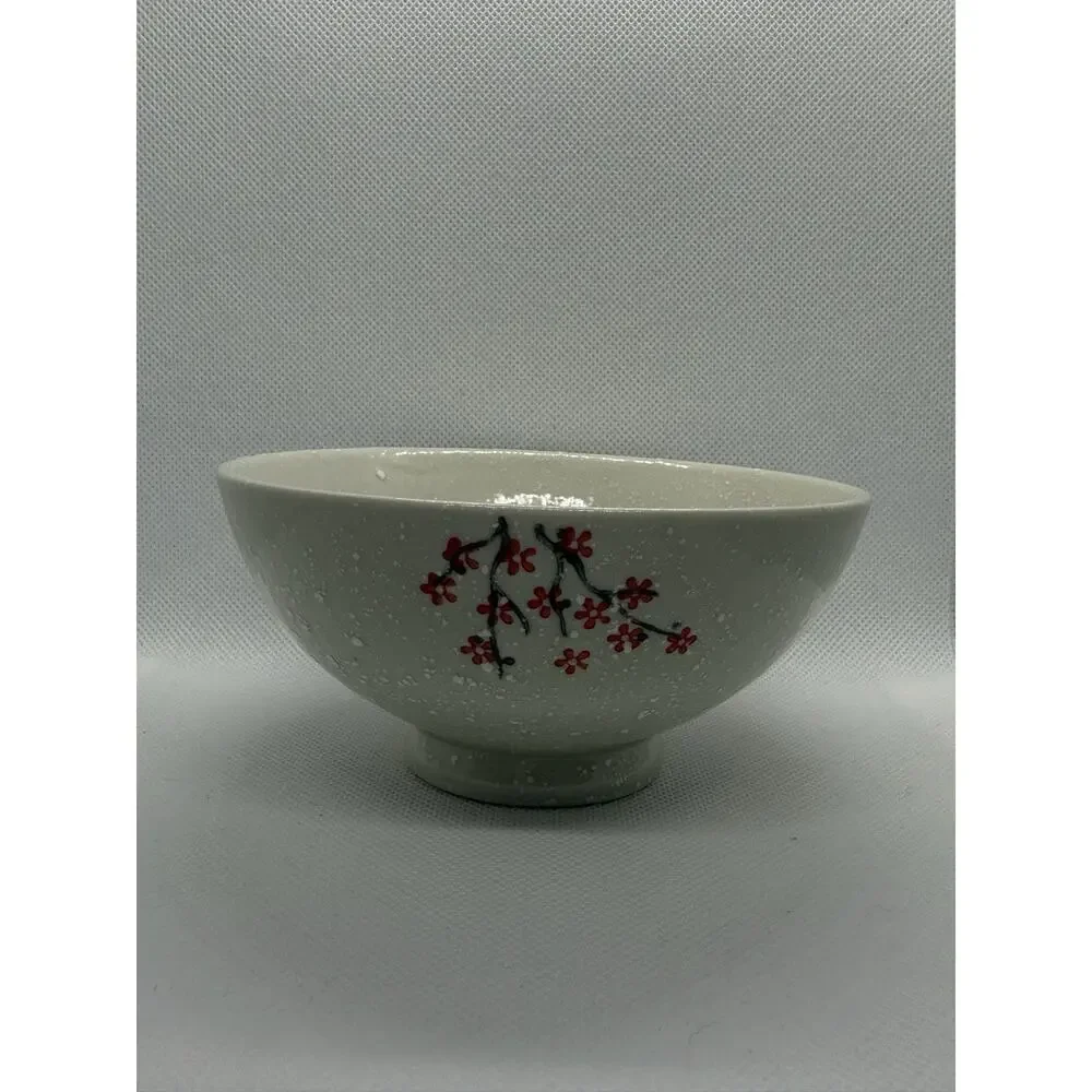 Speckled Cherry Blossom Floral Bowl White Red 5” Diameter Japanese Culture